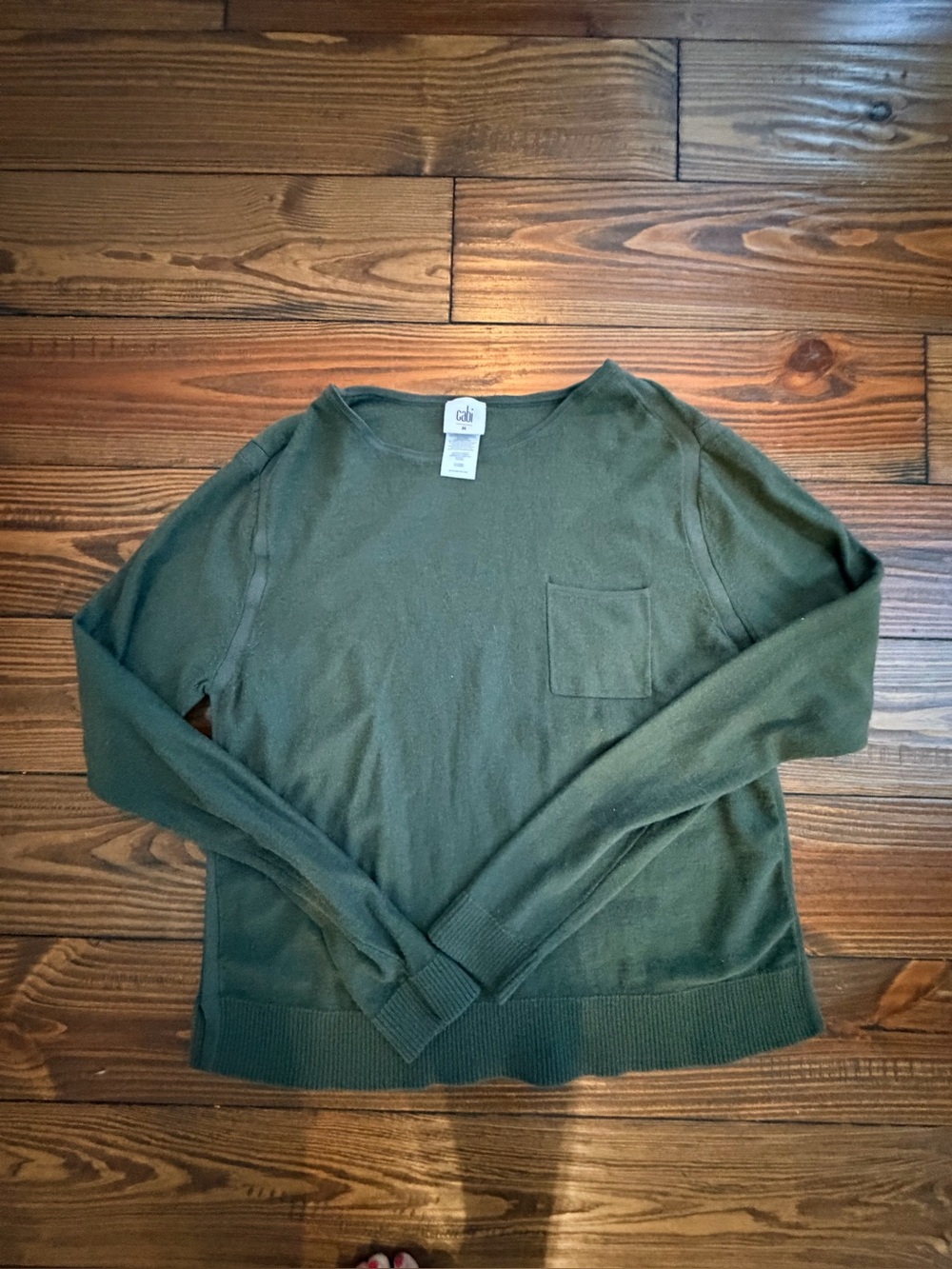 CAbi Olive Green Crewneck Sweater with Pocket